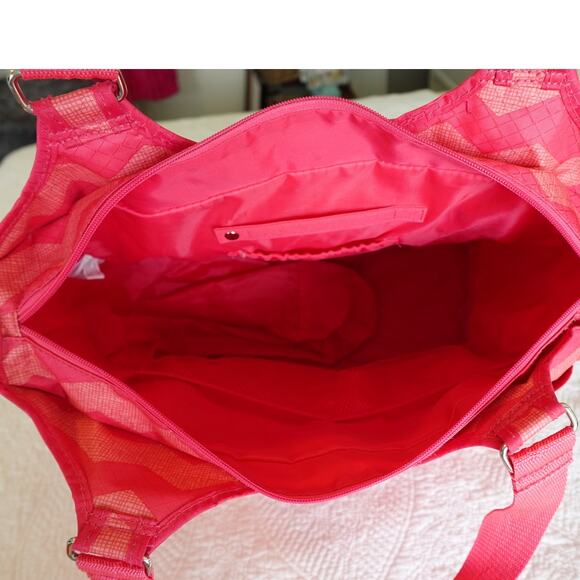 Thirty-One All Pro Tote Bag /Coral Punch Color /Chevron Fushia and Pink Striped - Picture 4 of 13